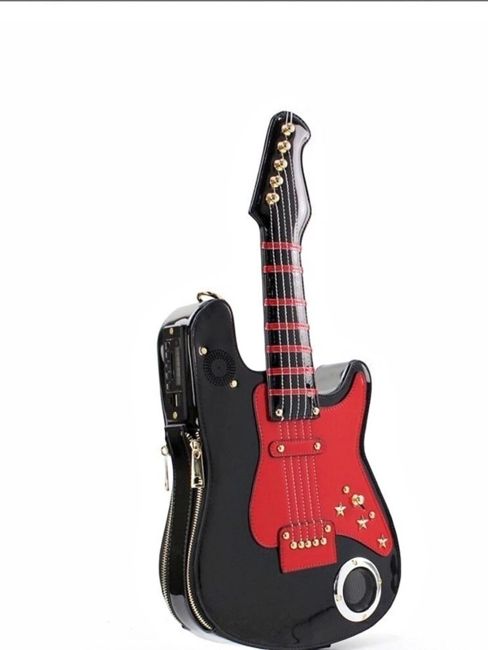 Guitar-Shaped Shoulder Bag in Red & Black